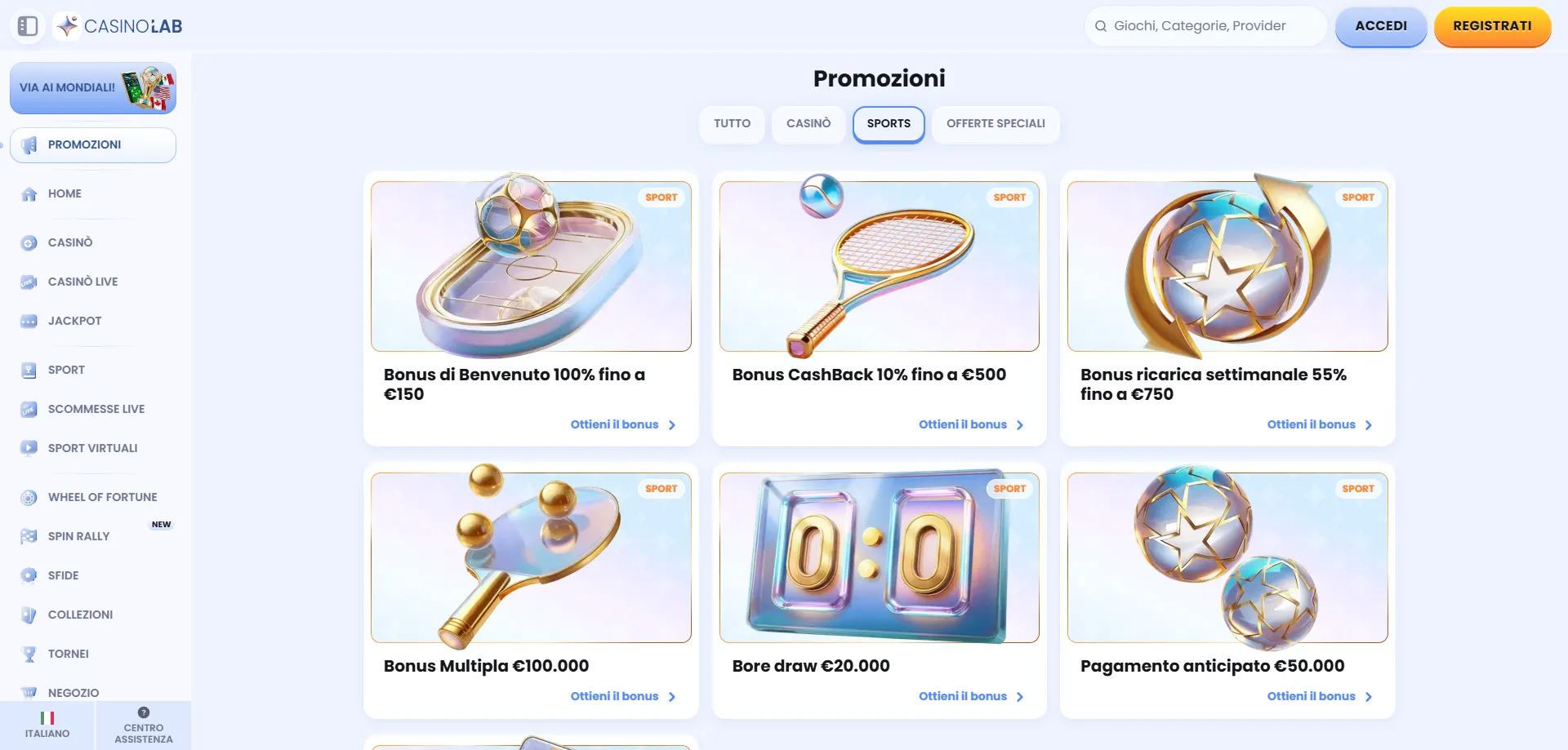 Bonus di benvenuto Casinolab fino a &euro;500 pi&ugrave; 200 giri gratuiti