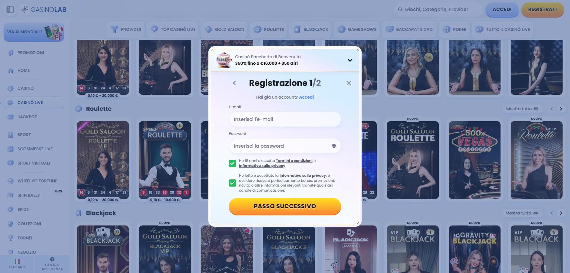 Registrazione e login su Casinolab Casino Italia &mdash; guida passo passo